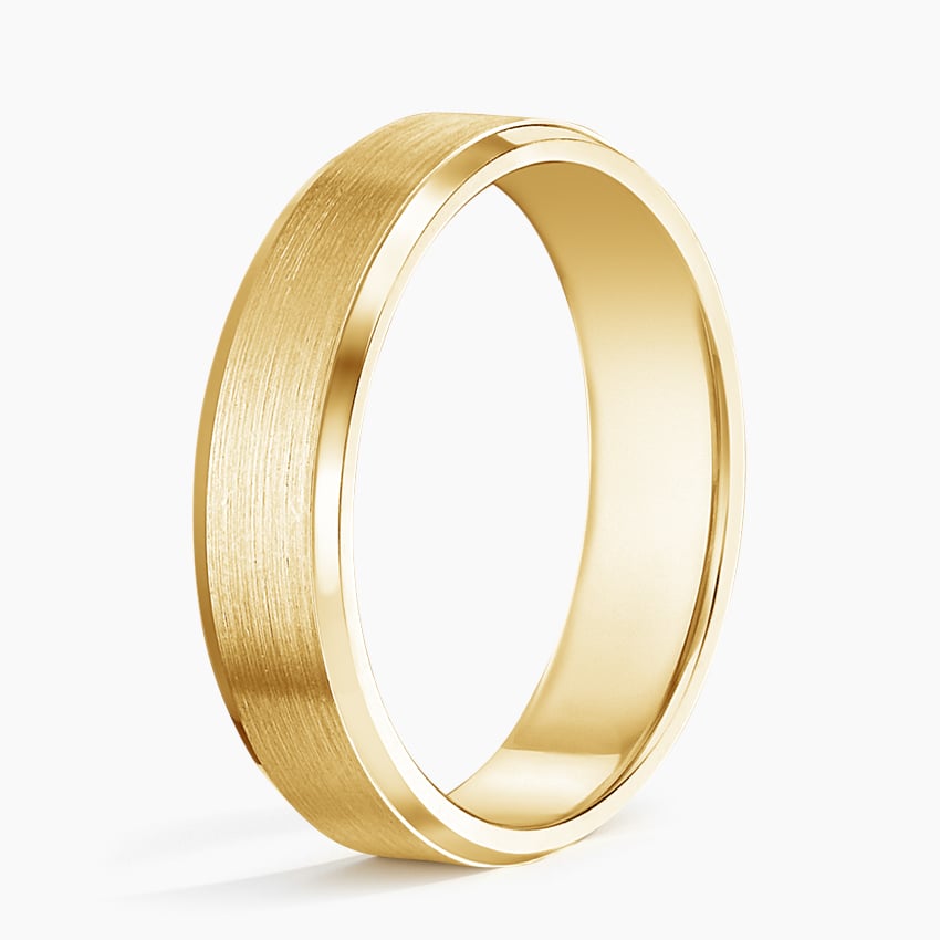 Beveled Edge Matte 5.5mm Wedding Ring Yellow Gold 18k Wedding Band