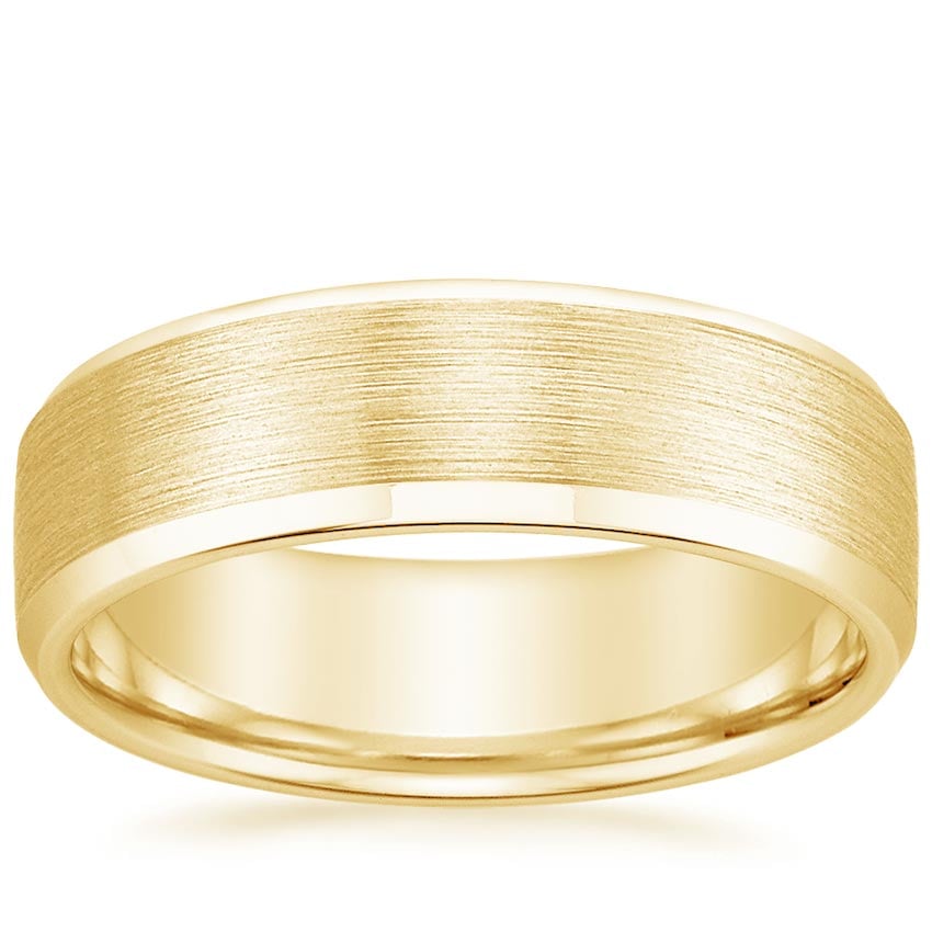 Beveled Edge Matte 6.5mm Wedding Ring Yellow Gold 18k Wedding Band