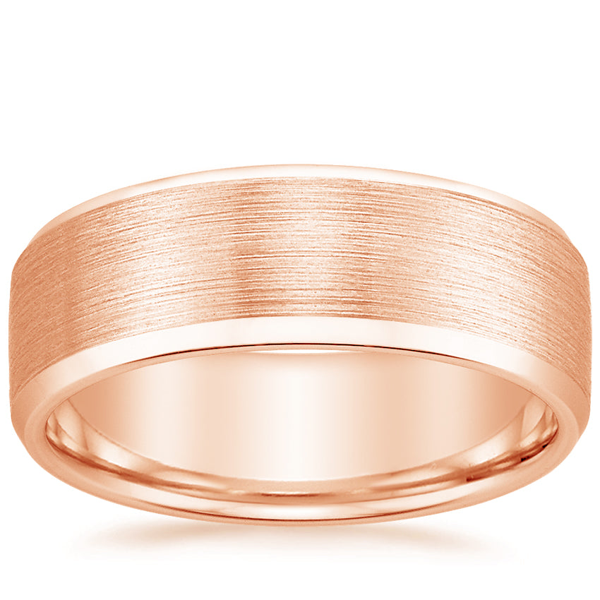 Beveled Edge Matte 7.5mm Wedding Ring Rose Gold 18k Wedding Band
