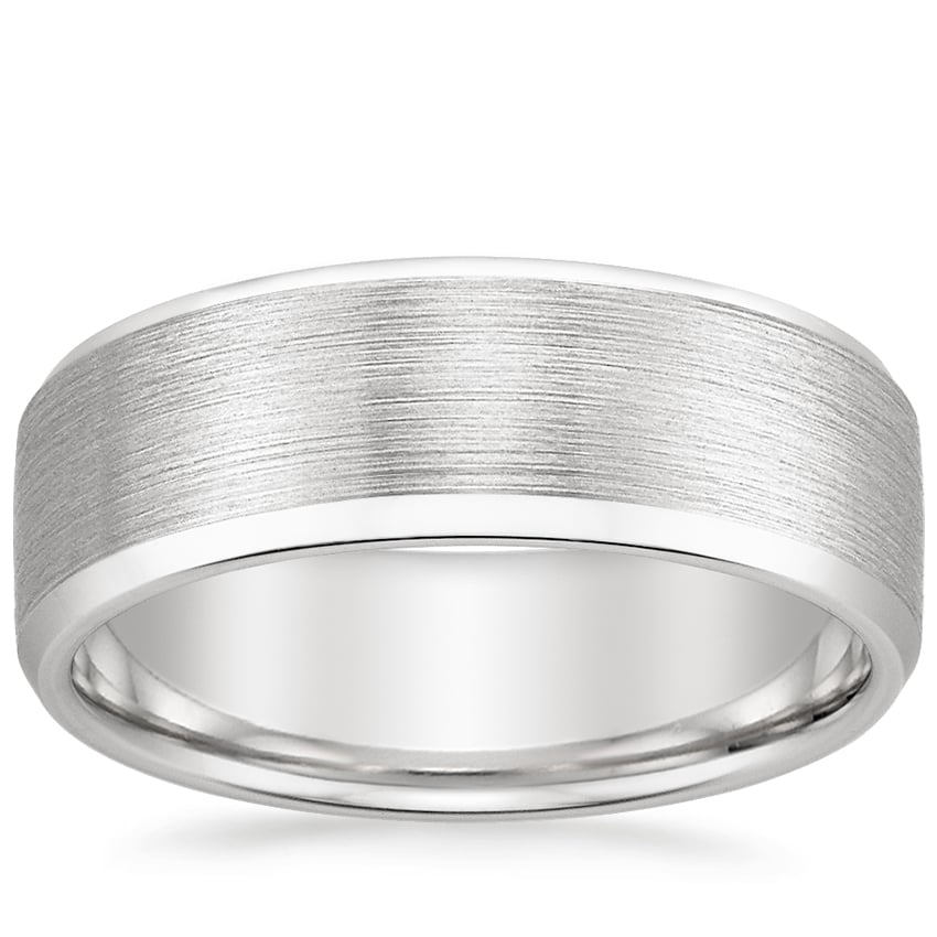 Beveled Edge Matte 7.5mm Wedding Ring Platinum Wedding Band