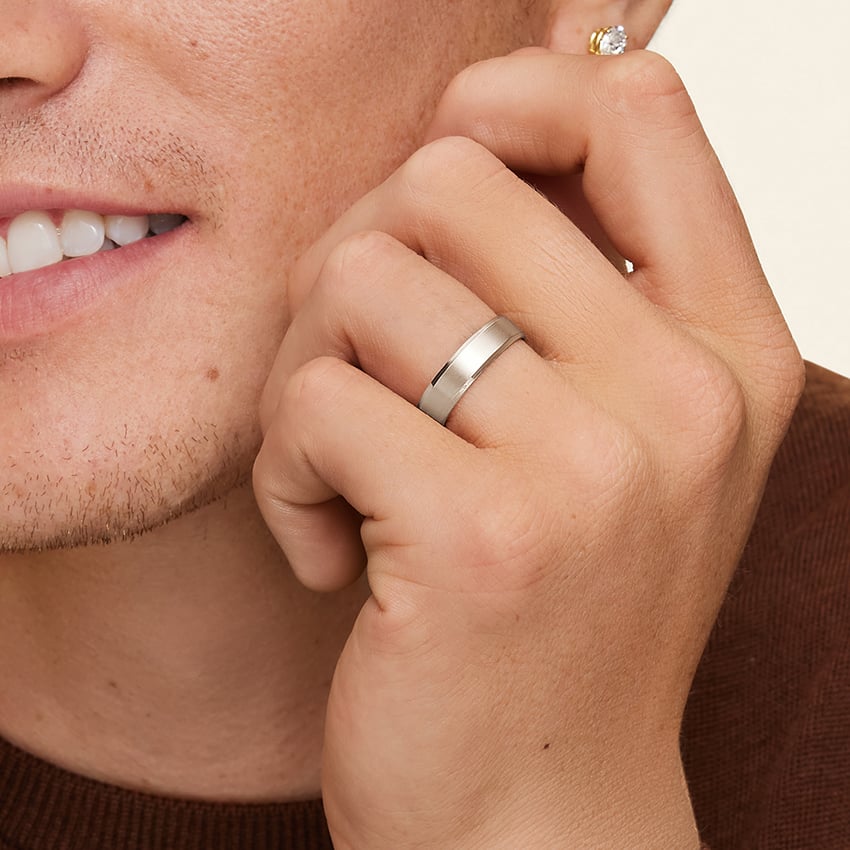 Slim Profile Beveled Edge Matte 5.5mm Wedding Ring Platinum Wedding Band