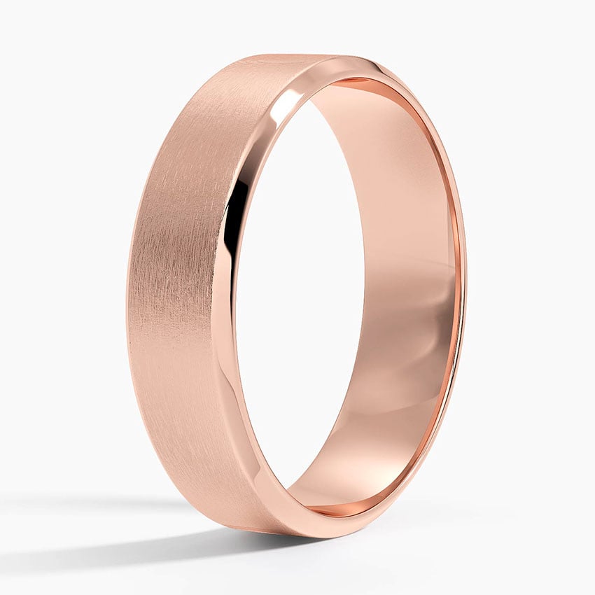 Slim Profile Beveled Edge Matte 5.5mm Wedding Ring Rose Gold 18k Wedding Band