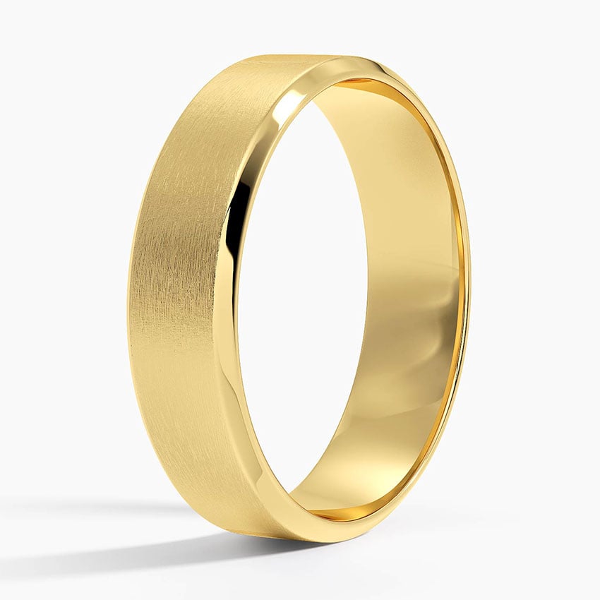 Slim Profile Beveled Edge Matte 5.5mm Wedding Ring Yellow Gold 18k Wedding Band