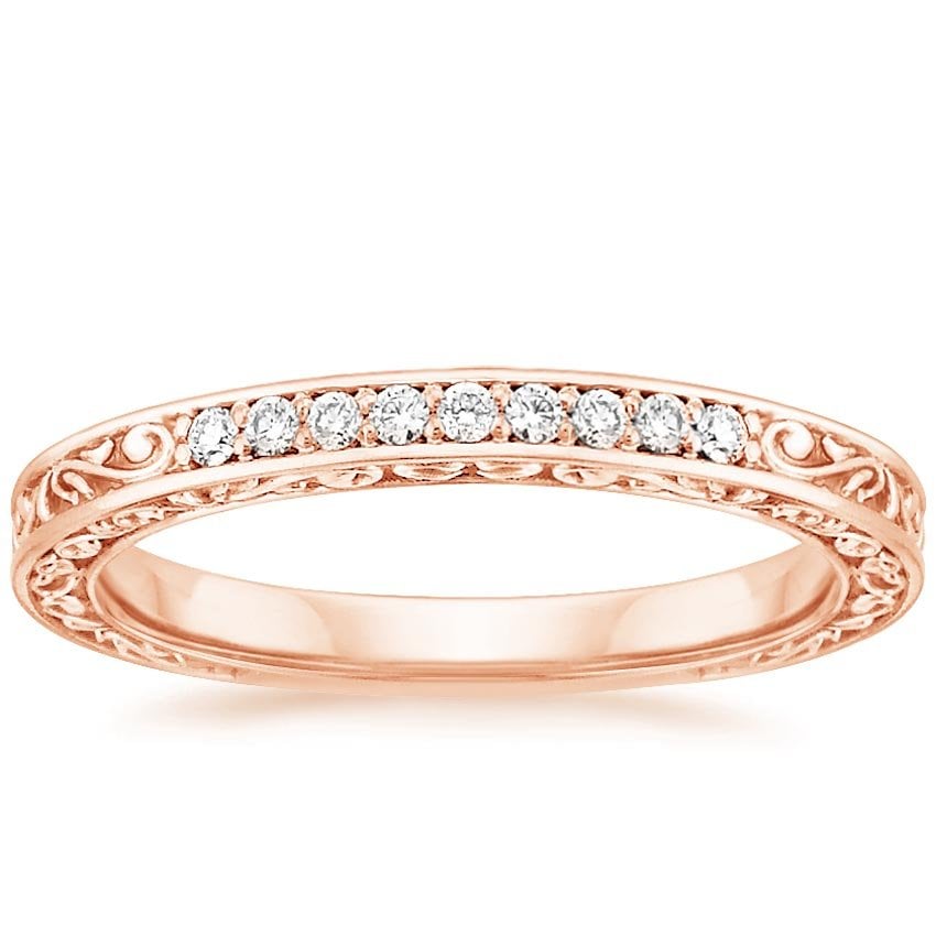 Antique Scroll Engraved Diamond Ring (1/15 ct. tw.) Rose Gold 18k Wedding Band