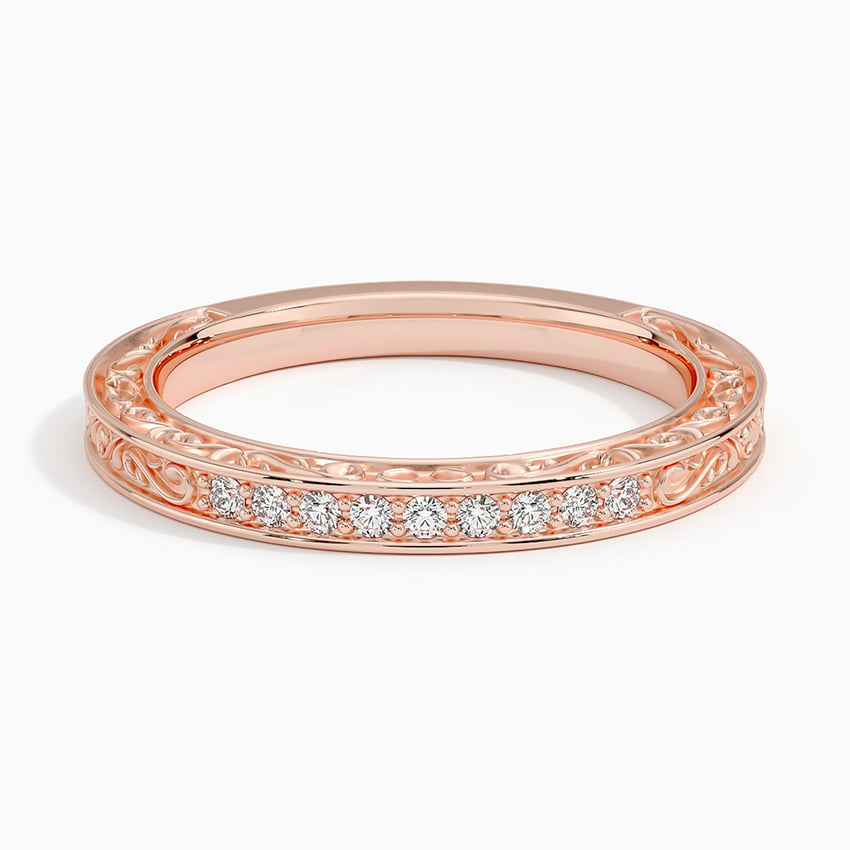 Antique Scroll Engraved Diamond Ring (1/15 ct. tw.) Rose Gold 18k Wedding Band