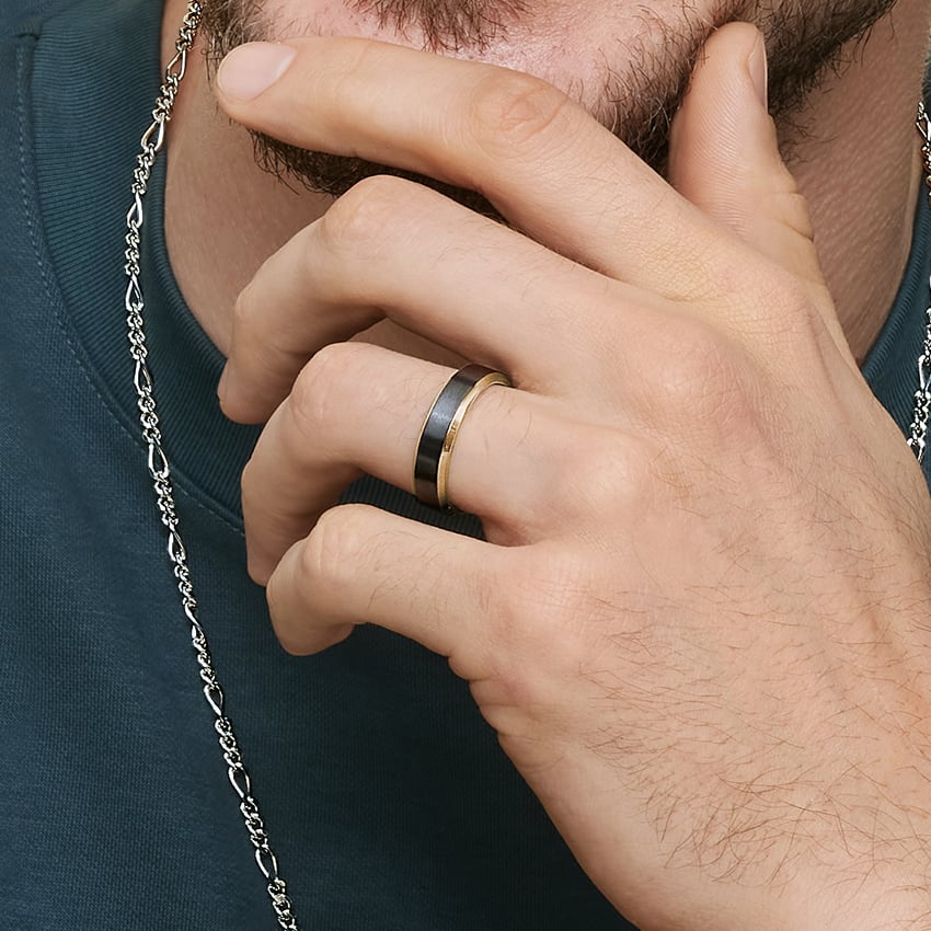 Merle Black 6mm Wedding Ring Yellow Gold 18k Wedding Band