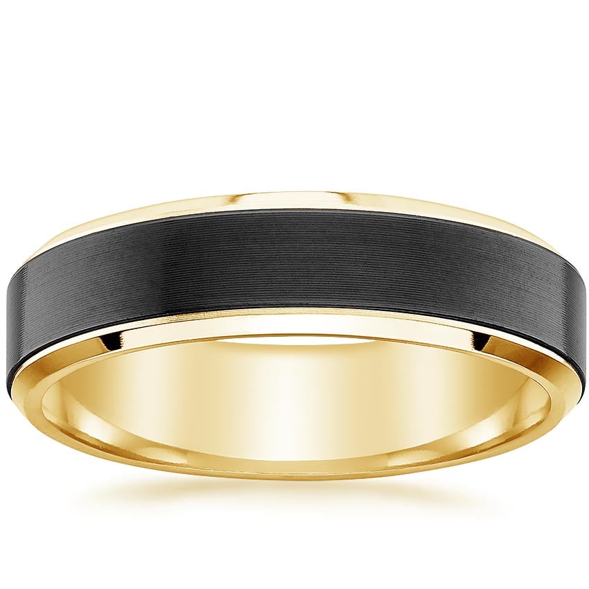 Merle Black 6mm Wedding Ring Yellow Gold 18k Wedding Band