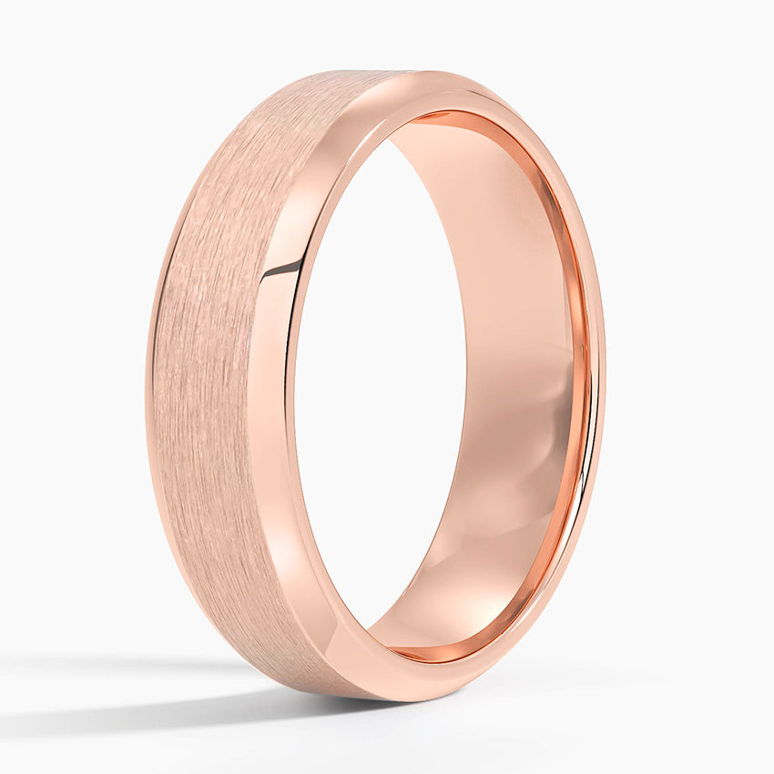 Beveled Edge Matte 6mm Wedding Ring Rose Gold 18k Wedding Band