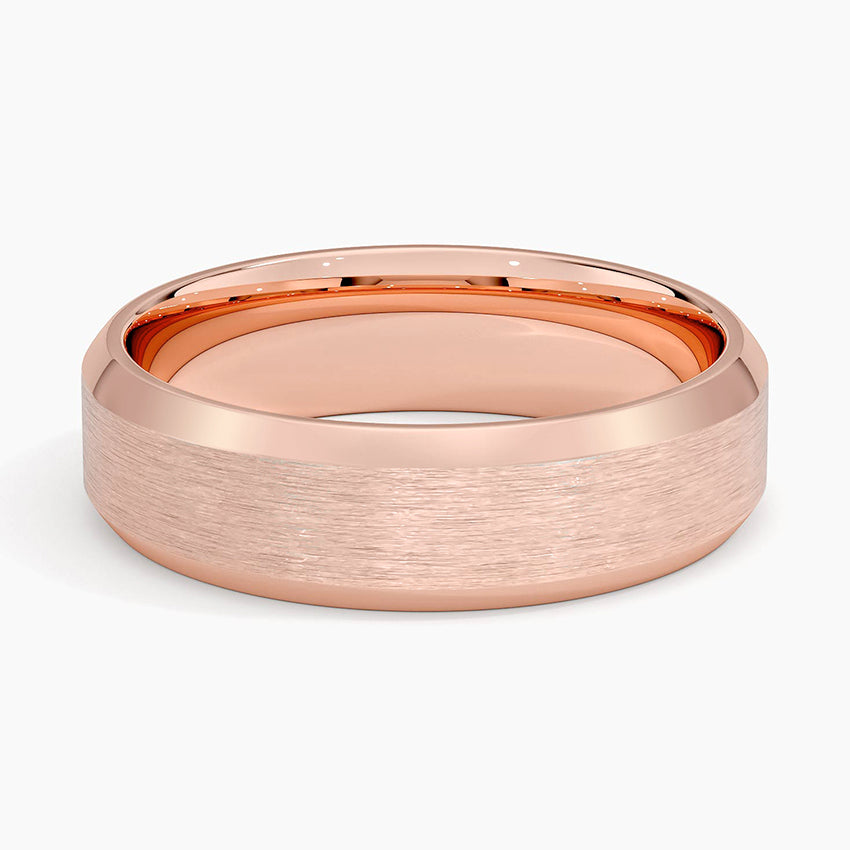 Beveled Edge Matte 6mm Wedding Ring Rose Gold 18k Wedding Band