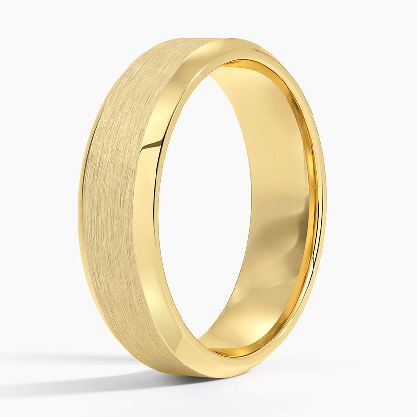 Beveled Edge Matte 6mm Wedding Ring Yellow Gold 18k Wedding Band