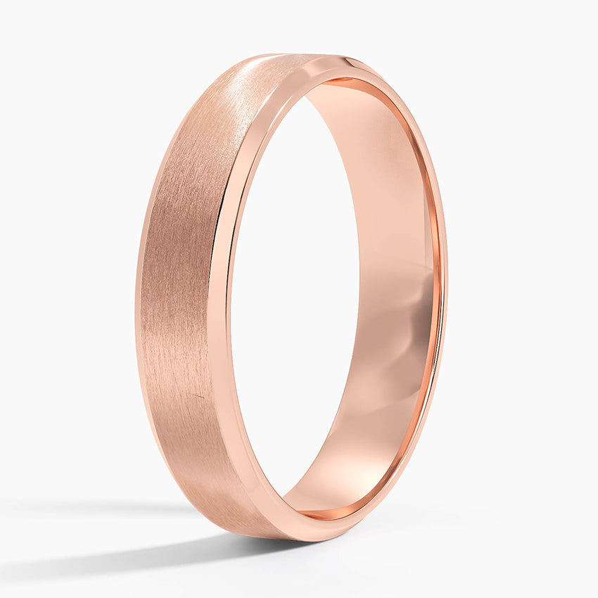 Slim Profile Beveled Edge Matte 4.5mm Wedding Ring Rose Gold 18k Wedding Band