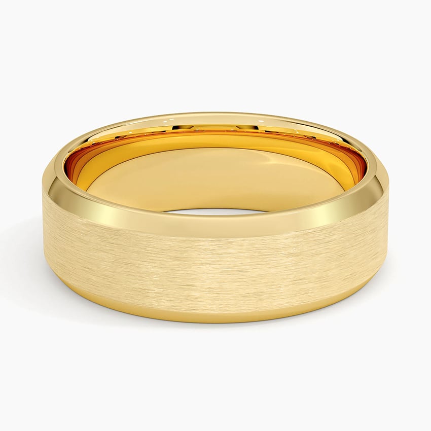 Beveled Edge Matte 7mm Wedding Ring Yellow Gold 18k Wedding Band