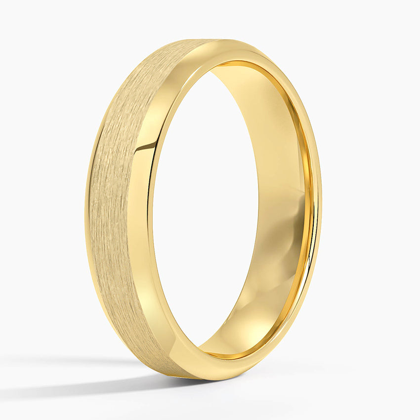 Beveled Edge Matte 5mm Wedding Ring Yellow Gold 18k Wedding Band