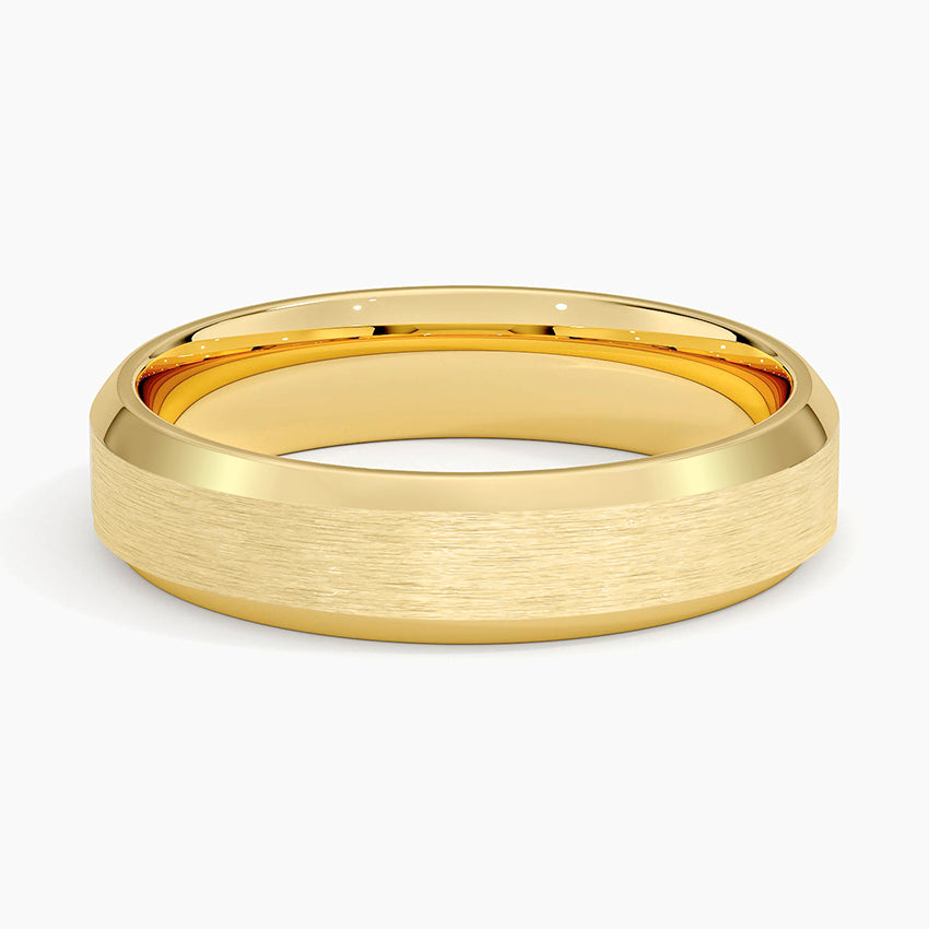 Beveled Edge Matte 5mm Wedding Ring Yellow Gold 18k Wedding Band