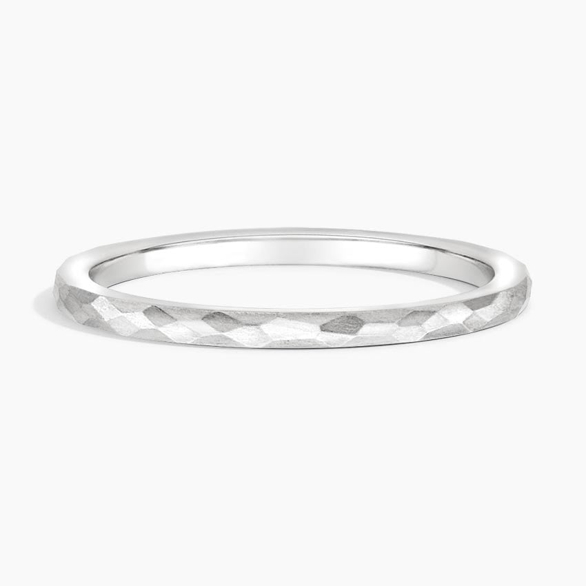 Matte Hammered Petite Comfort Fit Wedding Ring Platinum Wedding Band