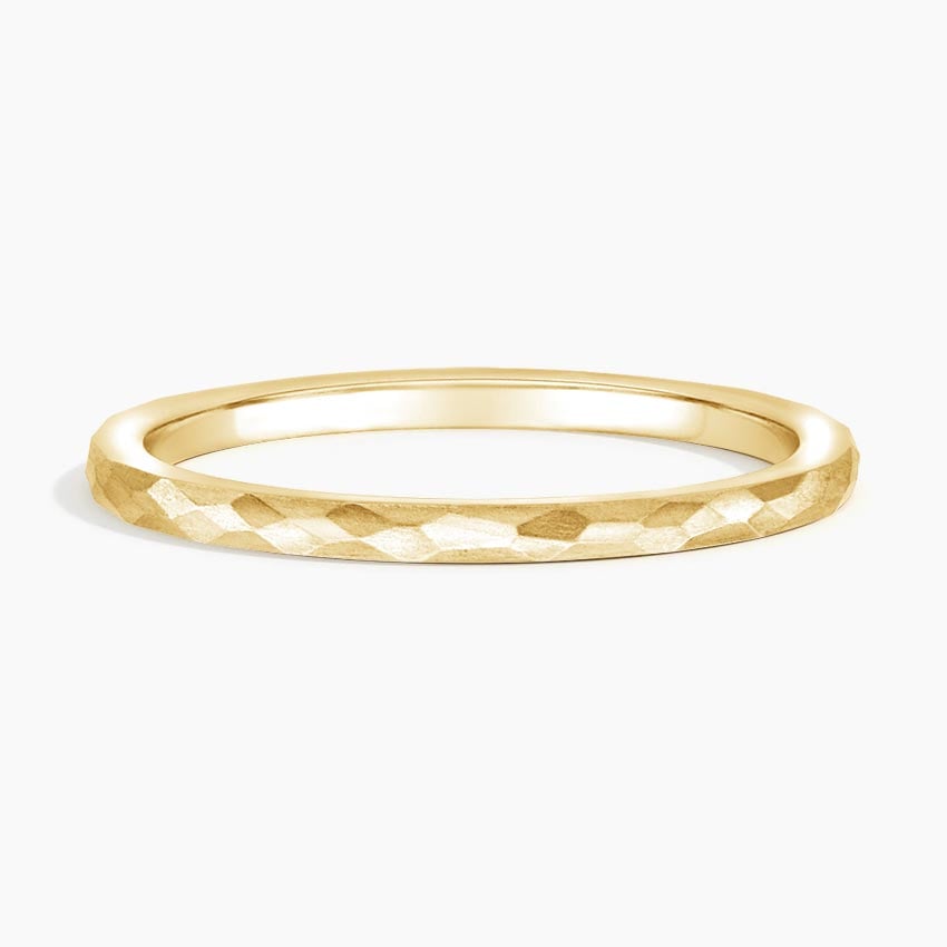Matte Hammered Petite Comfort Fit Wedding Ring Yellow Gold 18k Wedding Band