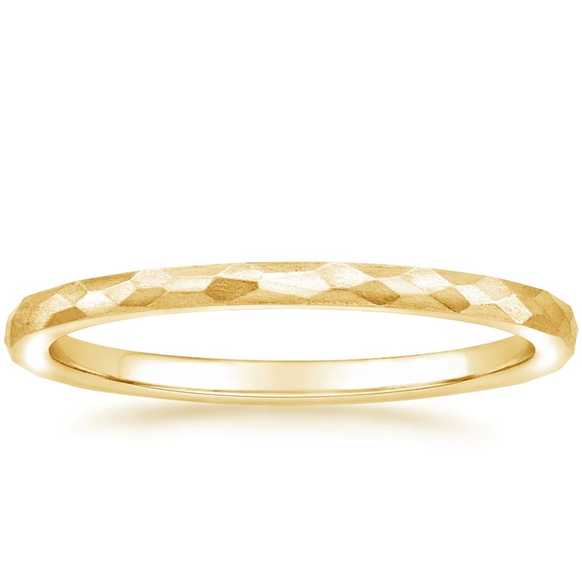 Matte Hammered Petite Comfort Fit Wedding Ring Yellow Gold 18k Wedding Band