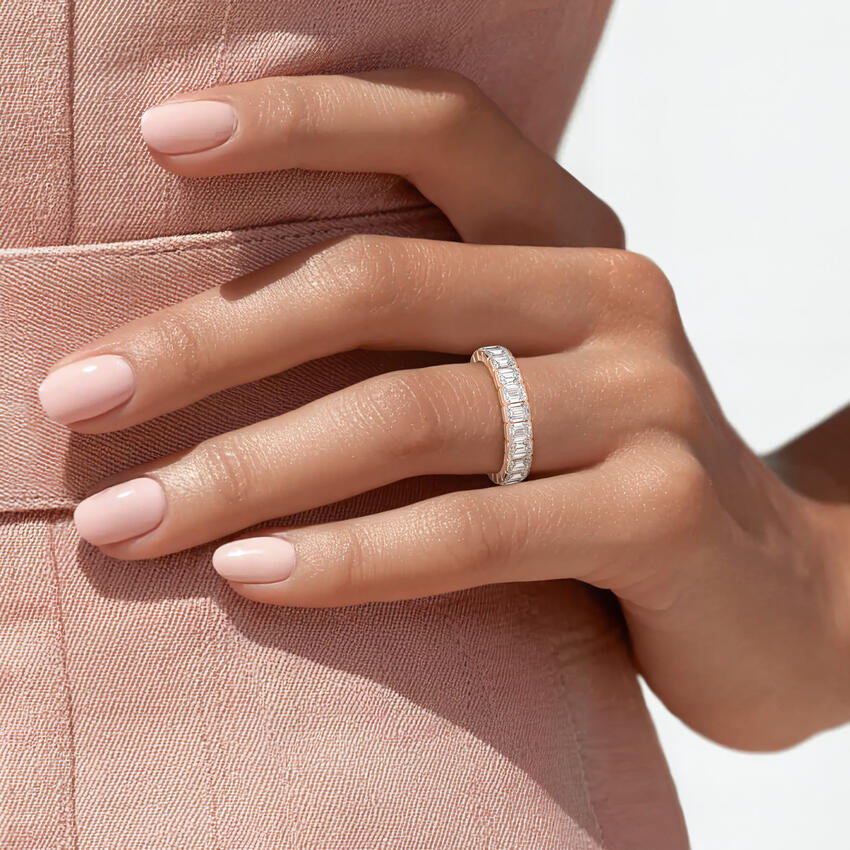 Semi-Bezel Emerald Cut Eternity Lab Diamond Ring (3 ct. tw.) Rose Gold 18k Eternity Band