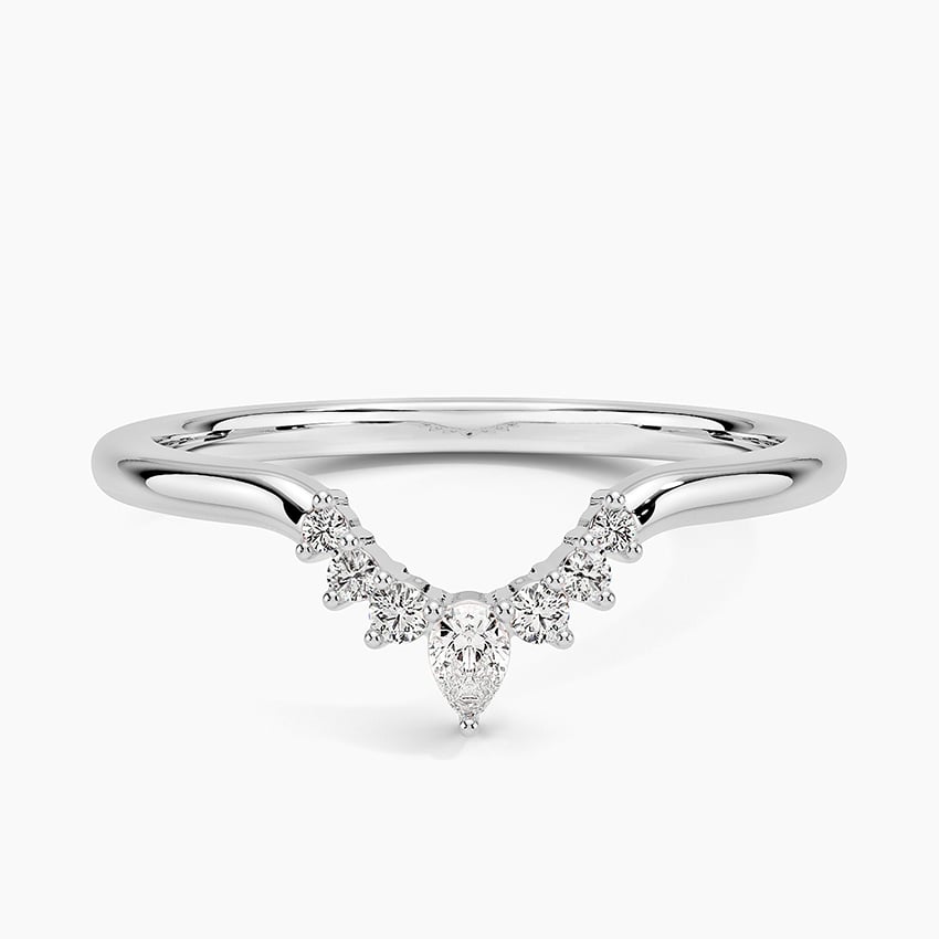 Lunette Sapphire and Diamond Contoured Ring White Gold 18k Wedding Band