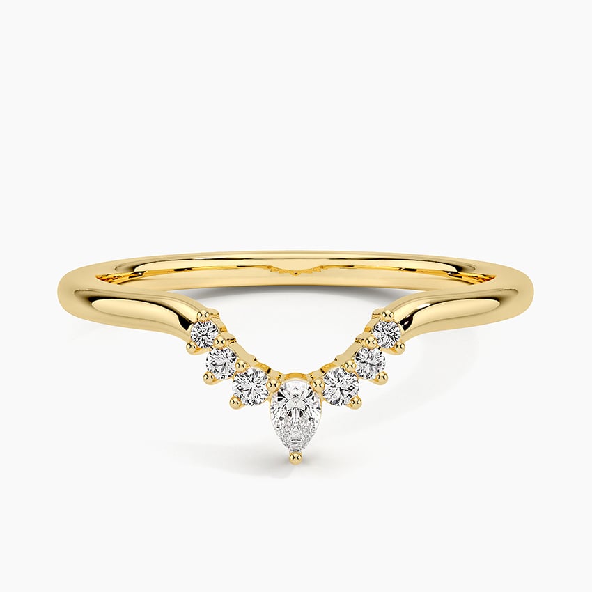 Lunette Sapphire and Diamond Contoured Ring Yellow Gold 18k Wedding Band