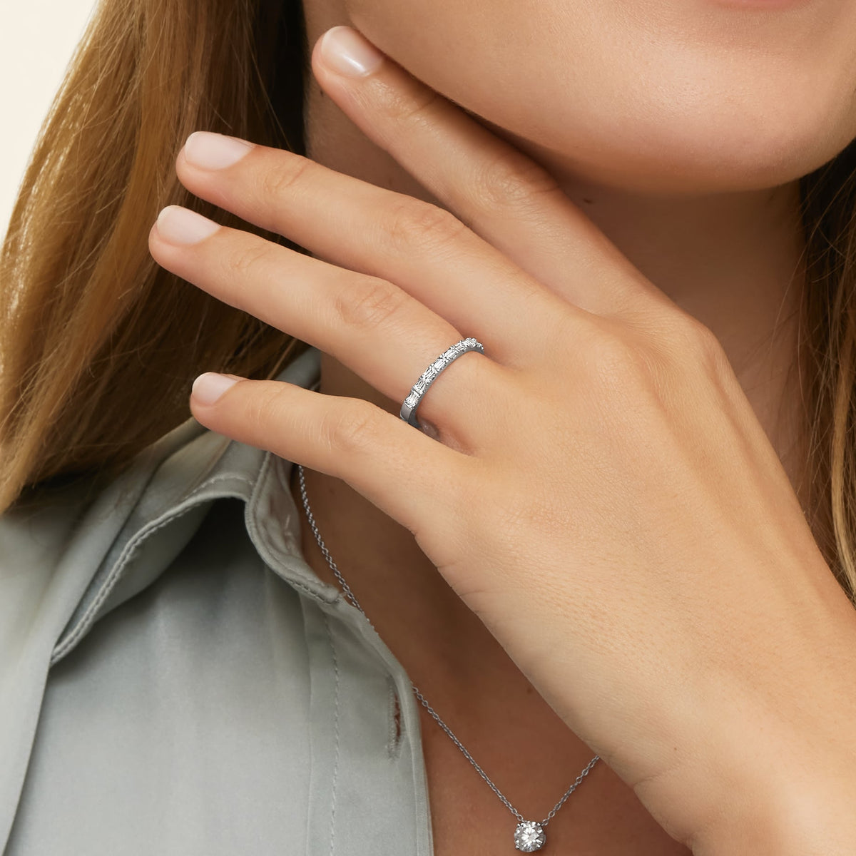 Gemma Baguette Diamond Ring (1/2 ct. tw.) Platinum Wedding Band