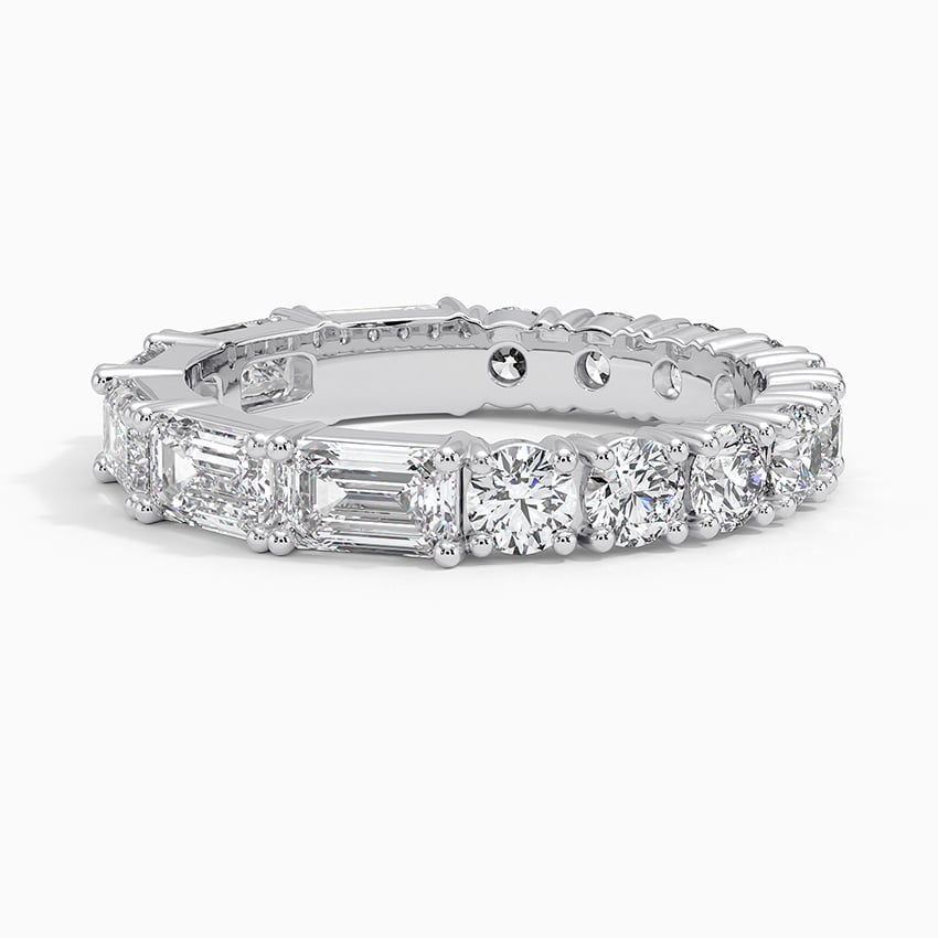 Elise Emerald Cut and Round Eternity Diamond Ring Platinum Eternity Band