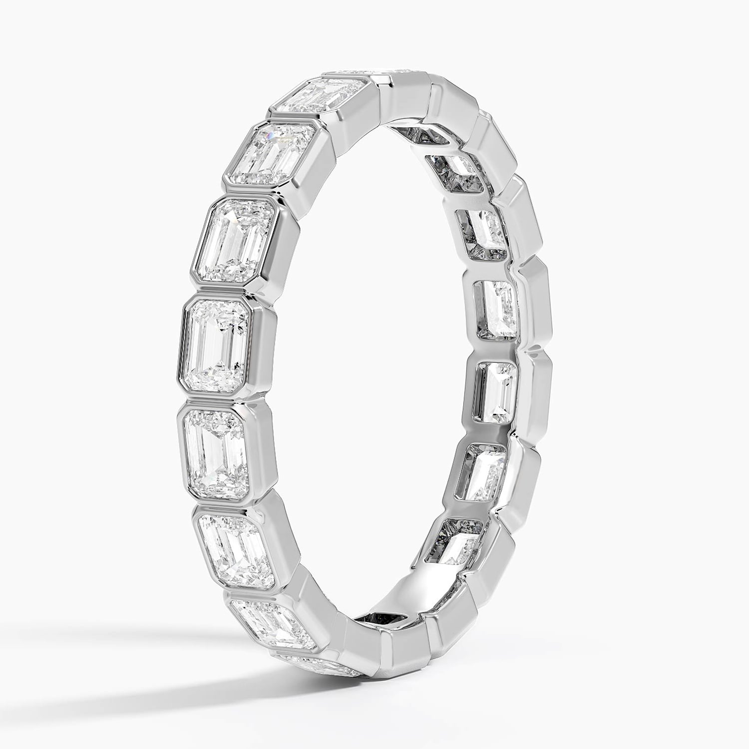 East-West Bezel Emerald Cut Eternity Lab Diamond Ring Platinum Eternity Band
