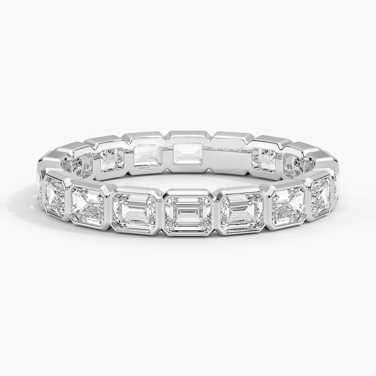 East-West Bezel Emerald Cut Eternity Lab Diamond Ring Platinum Eternity Band