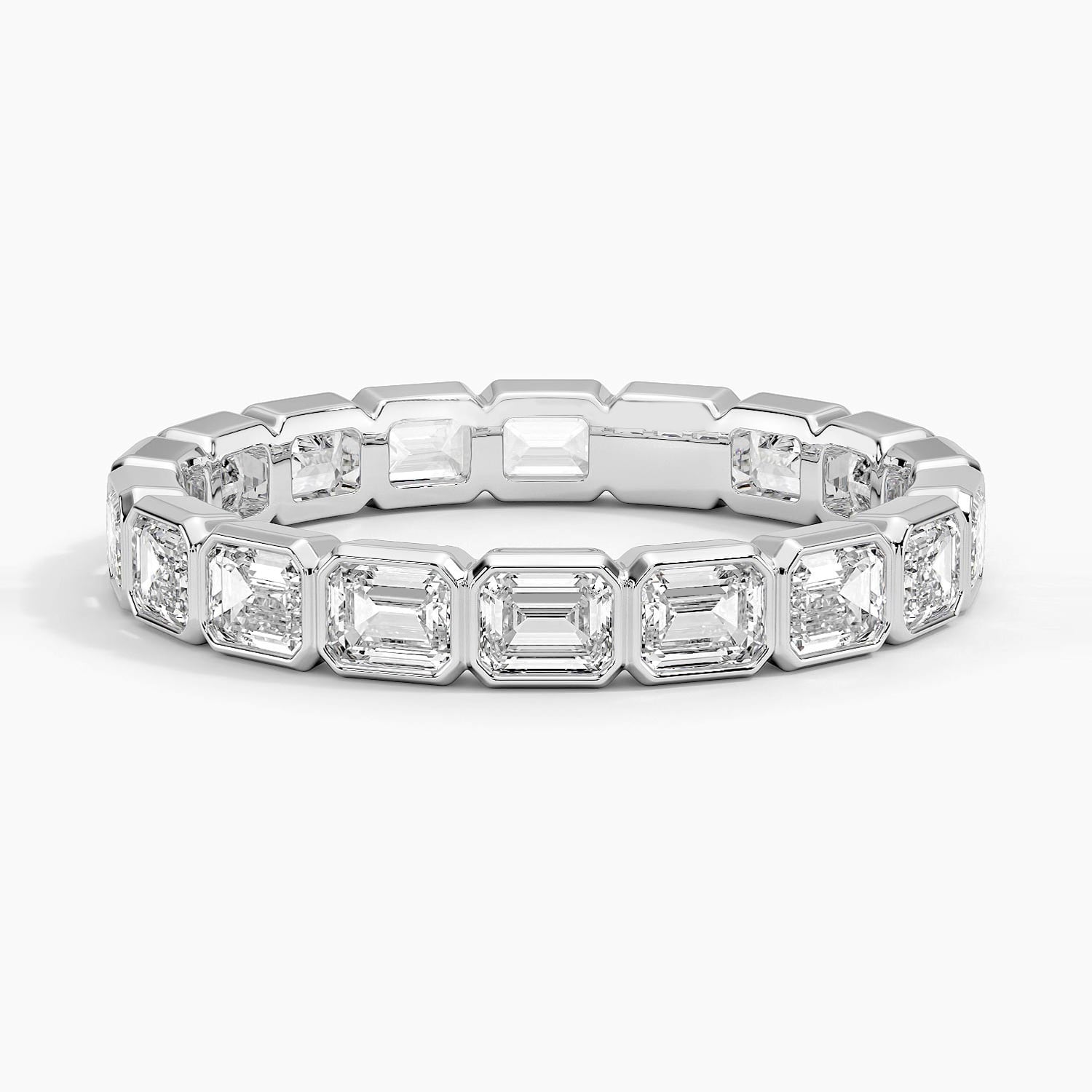 East-West Bezel Emerald Cut Eternity Lab Diamond Ring Platinum Eternity Band