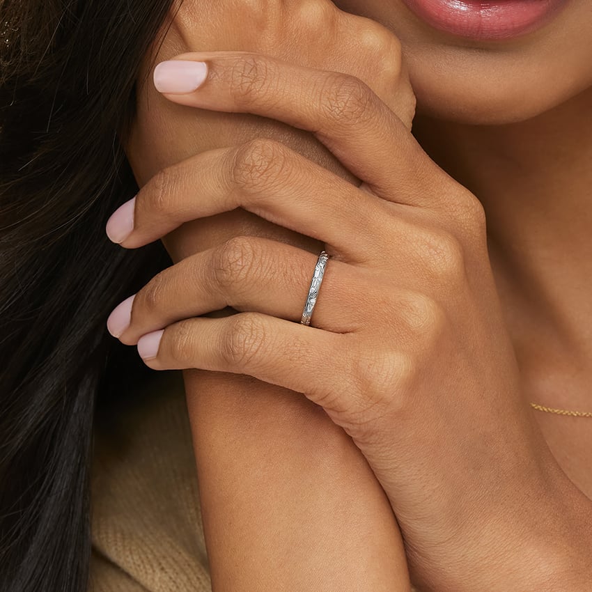Verdure Engraved Diamond Ring Platinum Eternity Band