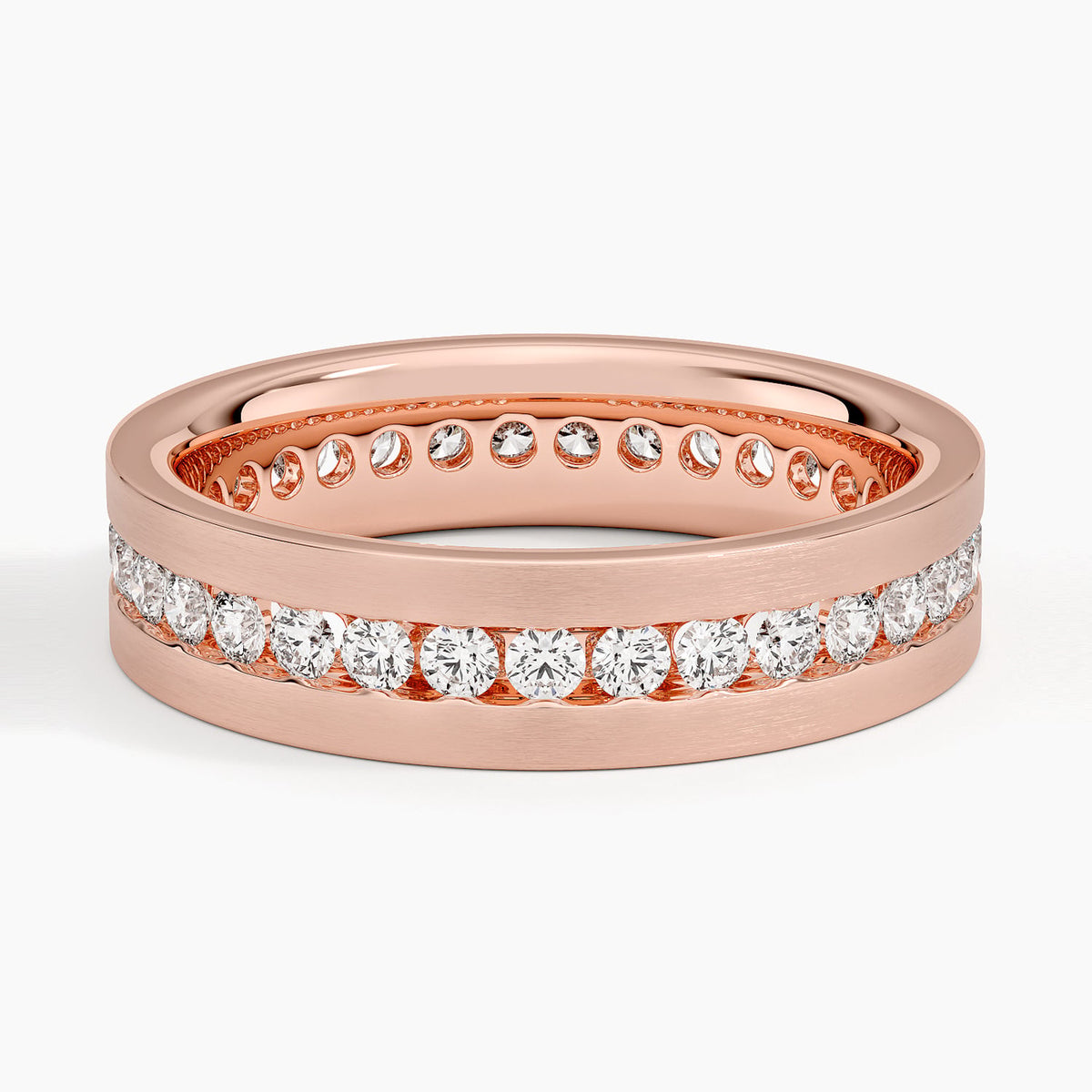 Mojave Matte Channel Set Lab Diamond 5.5mm Wedding Ring Rose Gold 18k Wedding Band