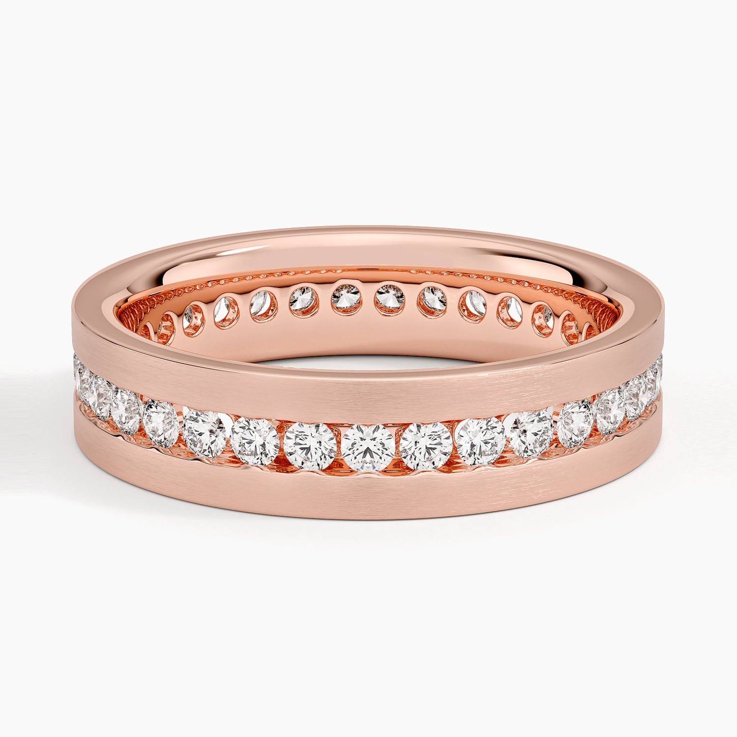 Mojave Matte Channel Set Lab Diamond 5.5mm Wedding Ring Rose Gold 18k Wedding Band