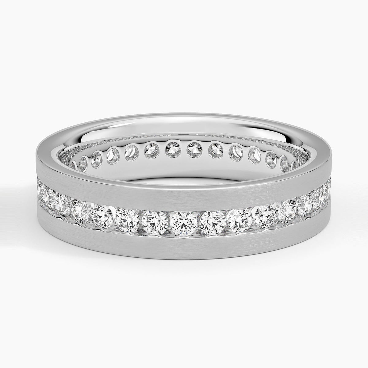 Mojave Matte Channel Set Lab Diamond 5.5mm Wedding Ring Platinum Wedding Band