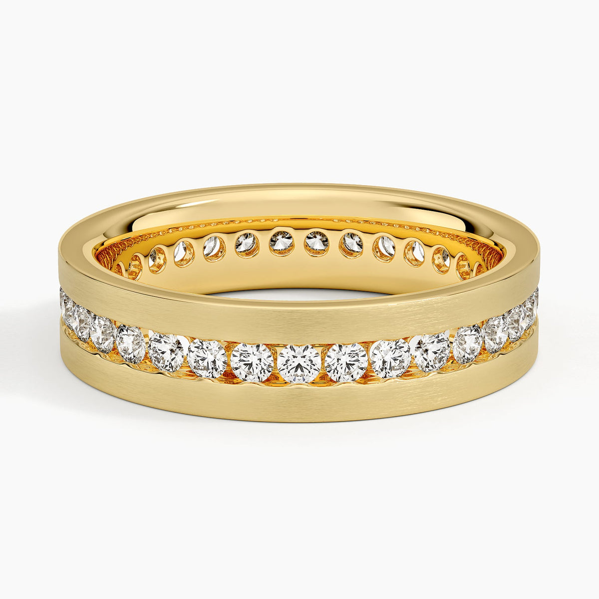 Mojave Matte Channel Set Lab Diamond 5.5mm Wedding Ring Yellow Gold 18k Wedding Band