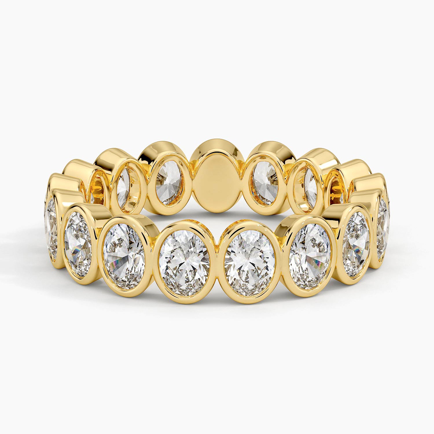 Bezel Oval Eternity Lab Diamond Ring Yellow Gold 18k Eternity Band