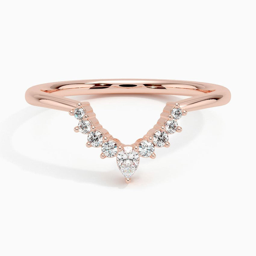 Elongated Lunette Diamond Ring (1/8 ct. tw.) Rose Gold 18k Wedding Band