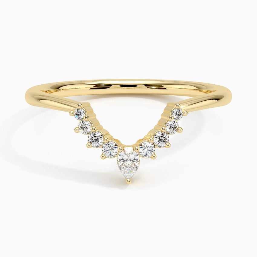 Elongated Lunette Diamond Ring (1/8 ct. tw.) Yellow Gold 18k Wedding Band