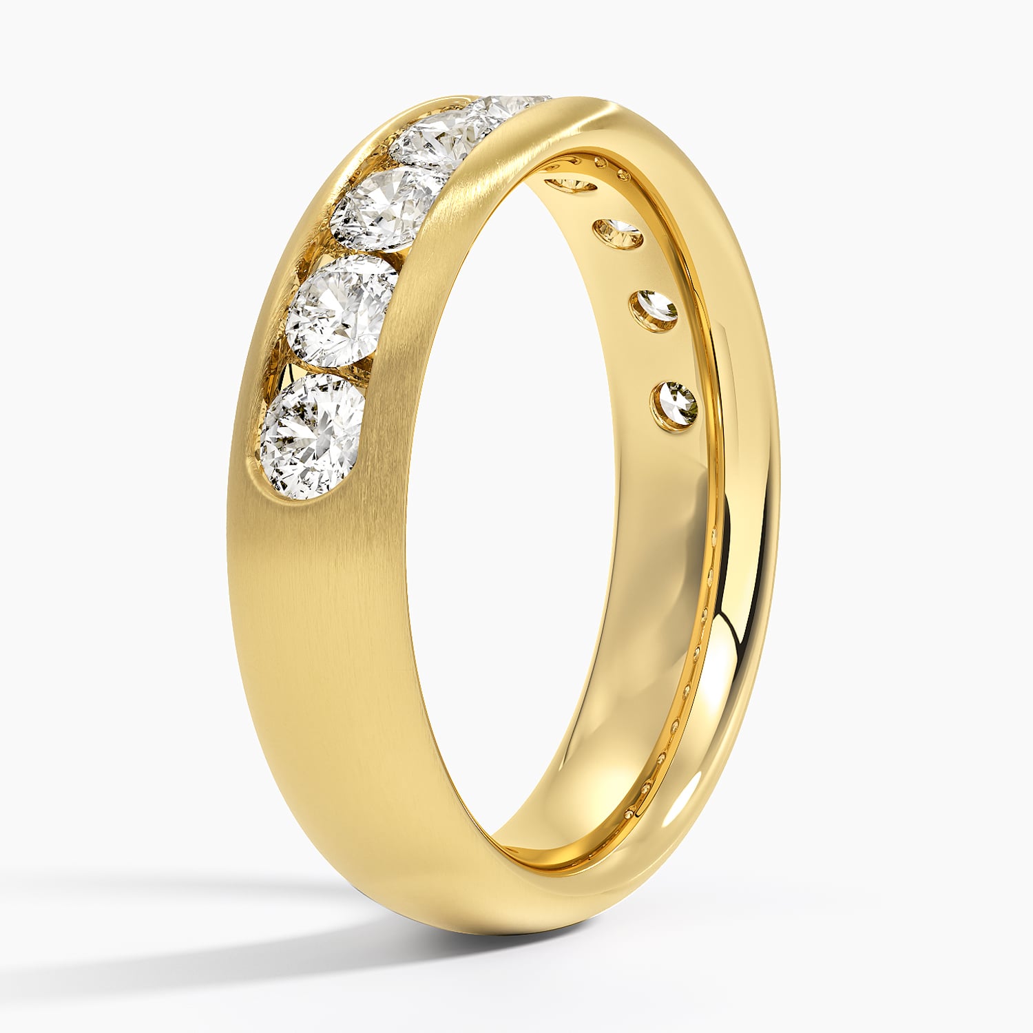 Channel Set Lab Diamond 5.5mm Matte Wedding Ring Yellow Gold 18k Wedding Band