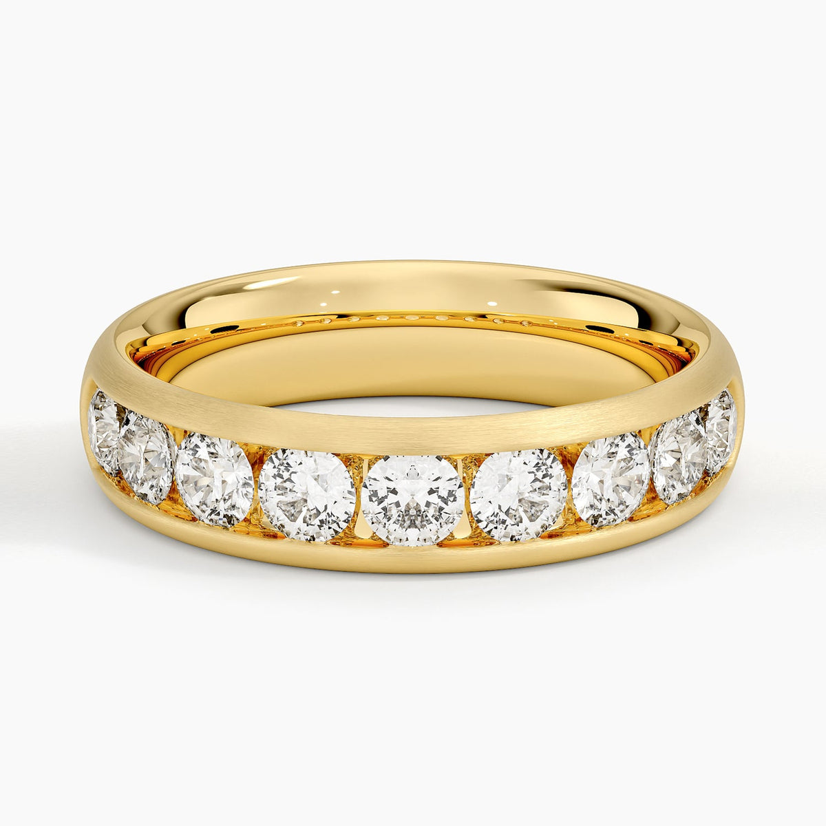 Channel Set Lab Diamond 5.5mm Matte Wedding Ring Yellow Gold 18k Wedding Band