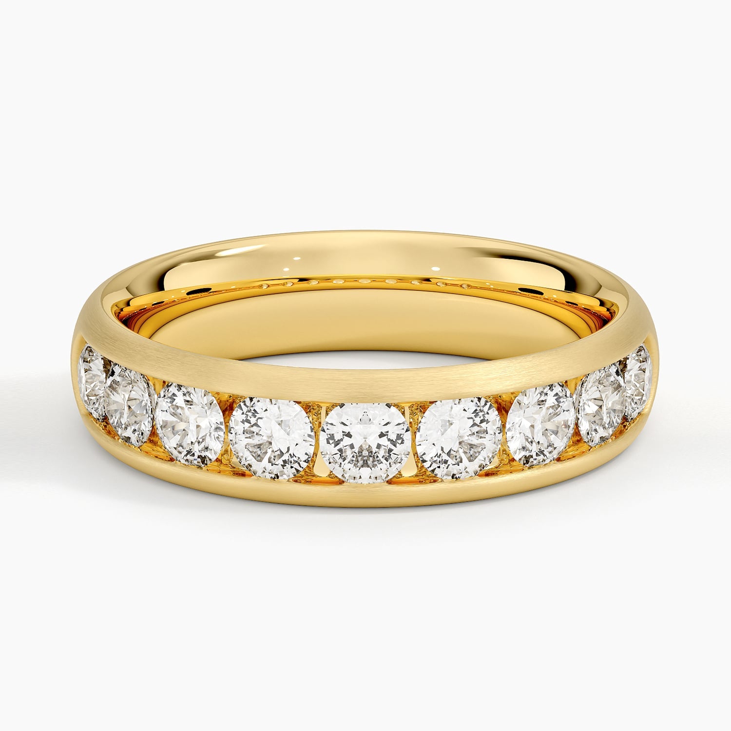 Channel Set Lab Diamond 5.5mm Matte Wedding Ring Yellow Gold 18k Wedding Band