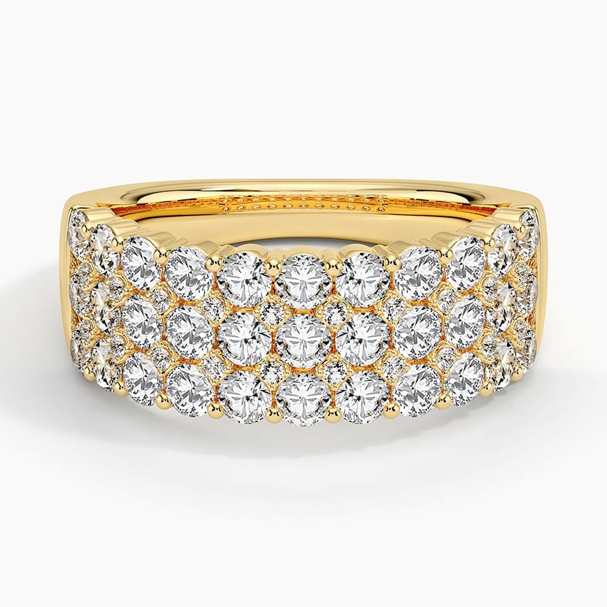 Three Row Lab Diamond Ring (1 1/2 ct. tw.) Yellow Gold 18k Wedding Band