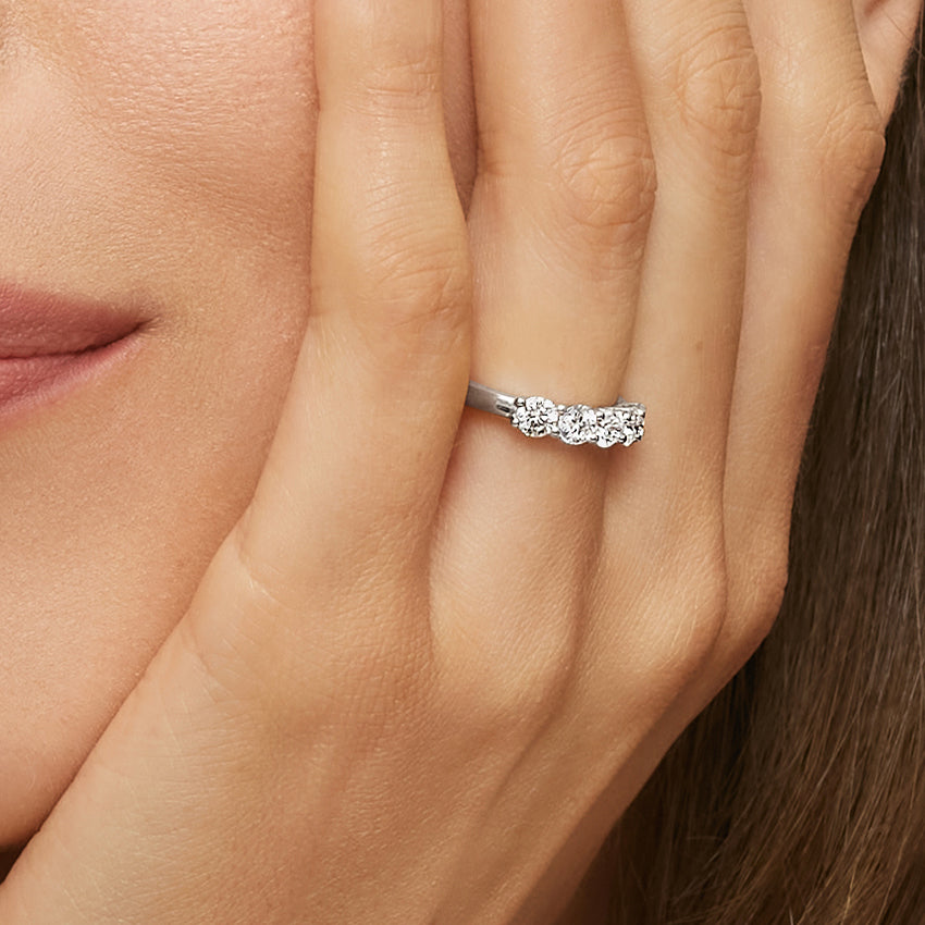 Five Stone Trellis Diamond Ring (1 ct. tw.) Platinum Wedding Band