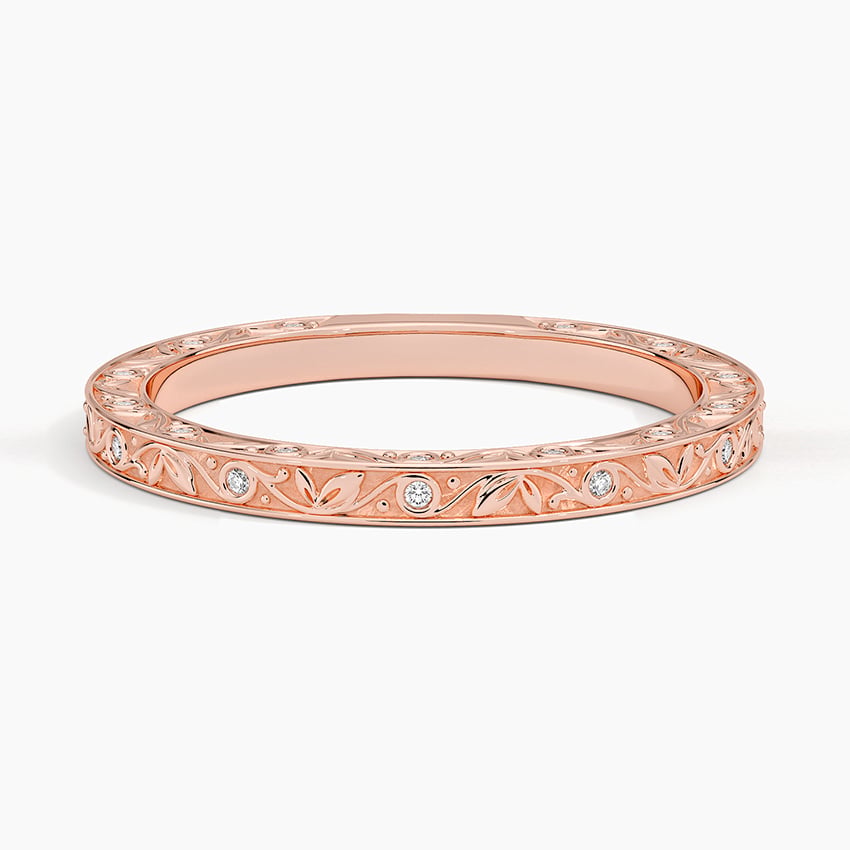 Grove Engraved Diamond Ring Rose Gold 18k Wedding Band