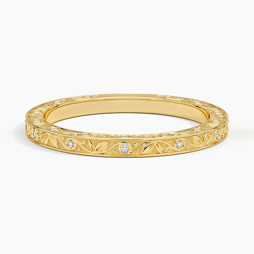 Grove Engraved Diamond Ring Yellow Gold 18k Wedding Band