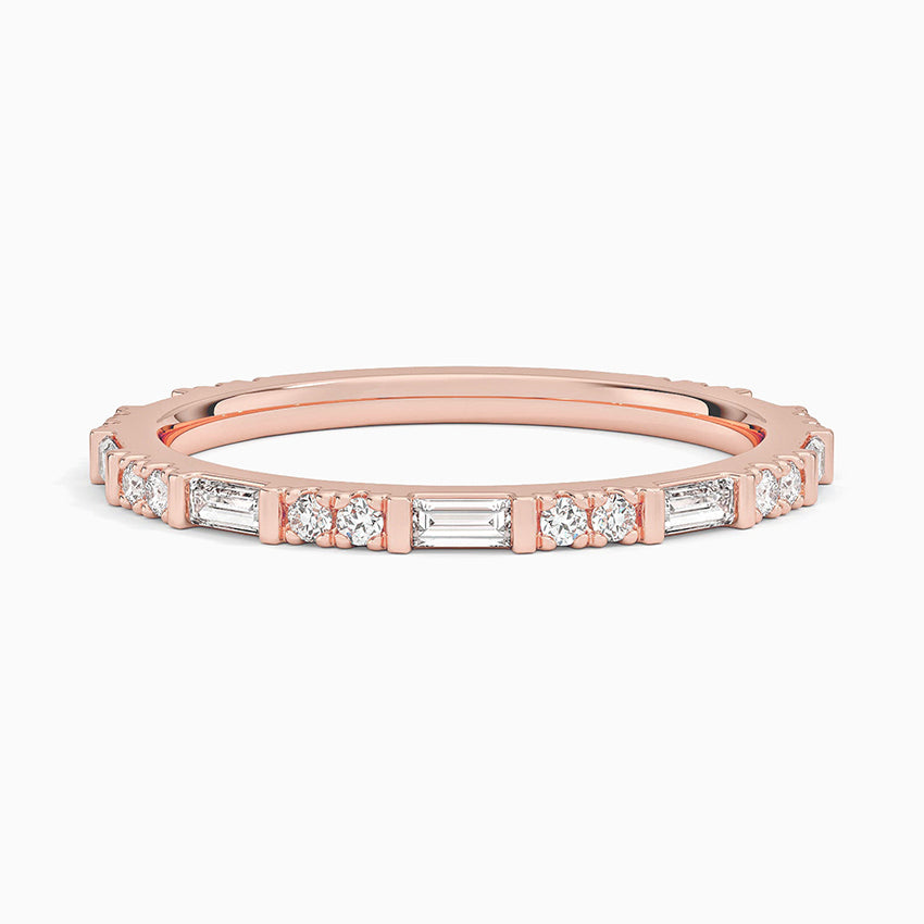 Luz Baguette and Round Diamond Ring Rose Gold 18k Wedding Band