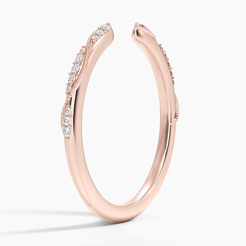 Camellia Milgrain Diamond Open Ring Rose Gold 18k Wedding Band