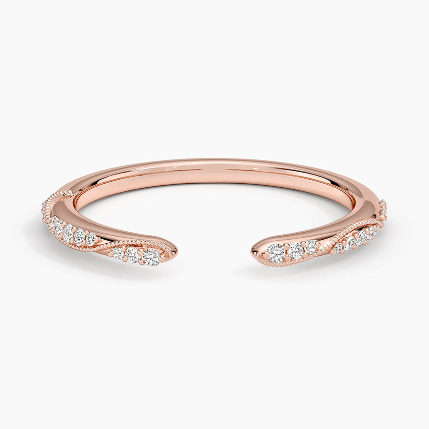Camellia Milgrain Diamond Open Ring Rose Gold 18k Wedding Band