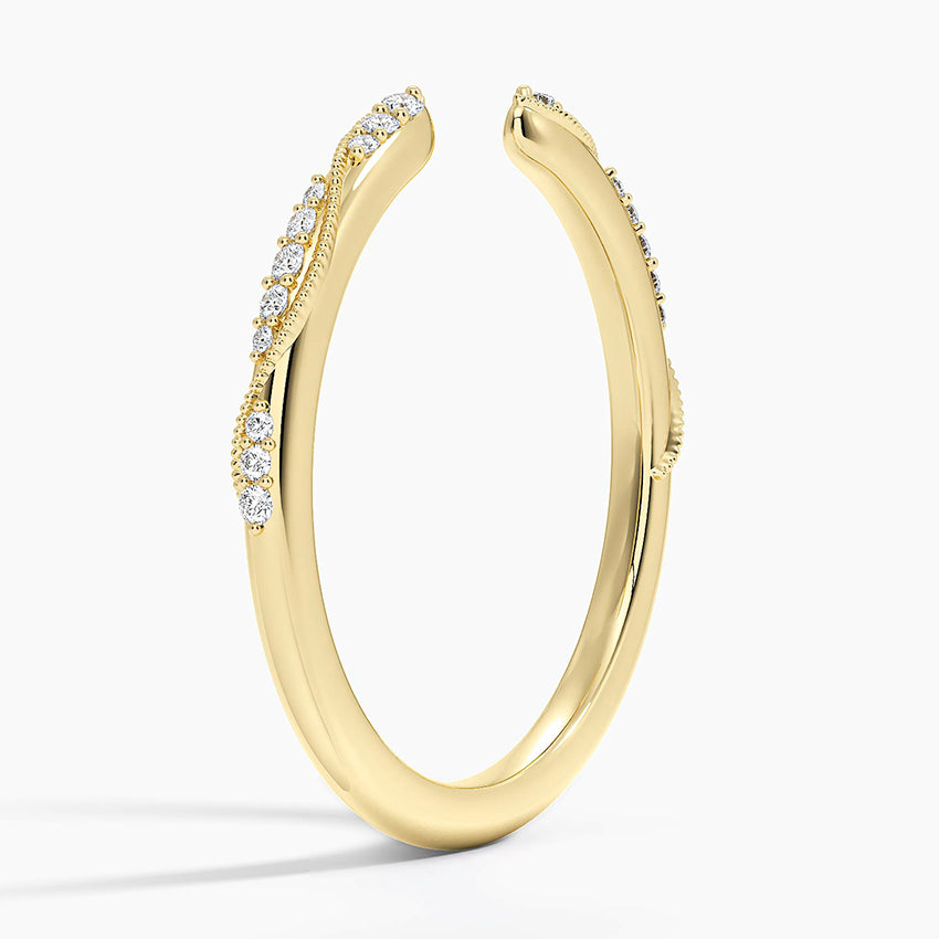 Camellia Milgrain Diamond Open Ring Yellow Gold 18k Wedding Band