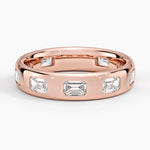 Chloe Flush Set Emerald Cut 4.5mm Diamond Ring Rose Gold 18k Wedding Band