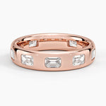 Chloe Flush Set Emerald Cut 4.5mm Diamond Ring Rose Gold 18k Wedding Band